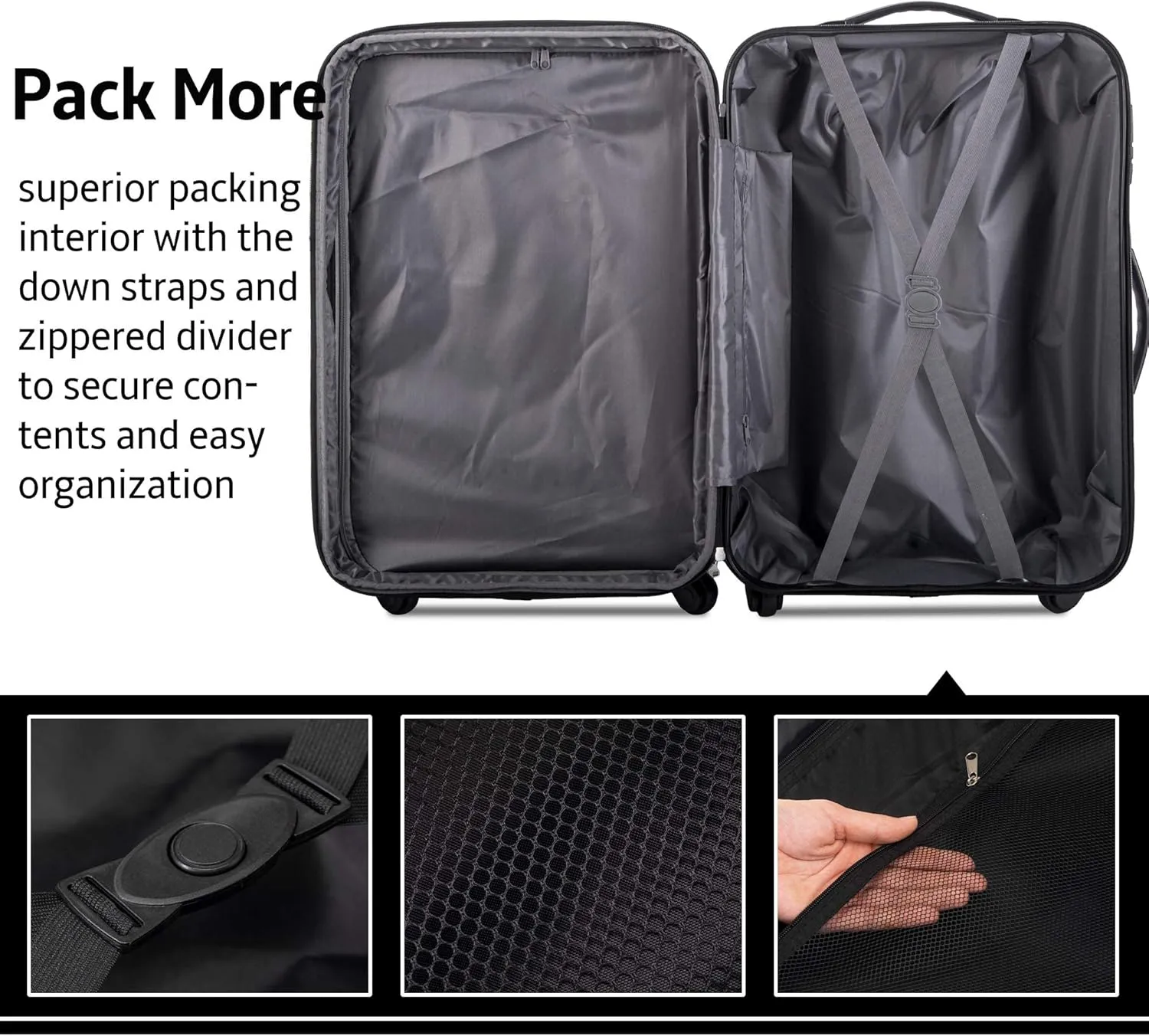 3 Piece Luggage Sets Hardside Spinner Suitcase with TSA Lock 20" 24" 28" Available