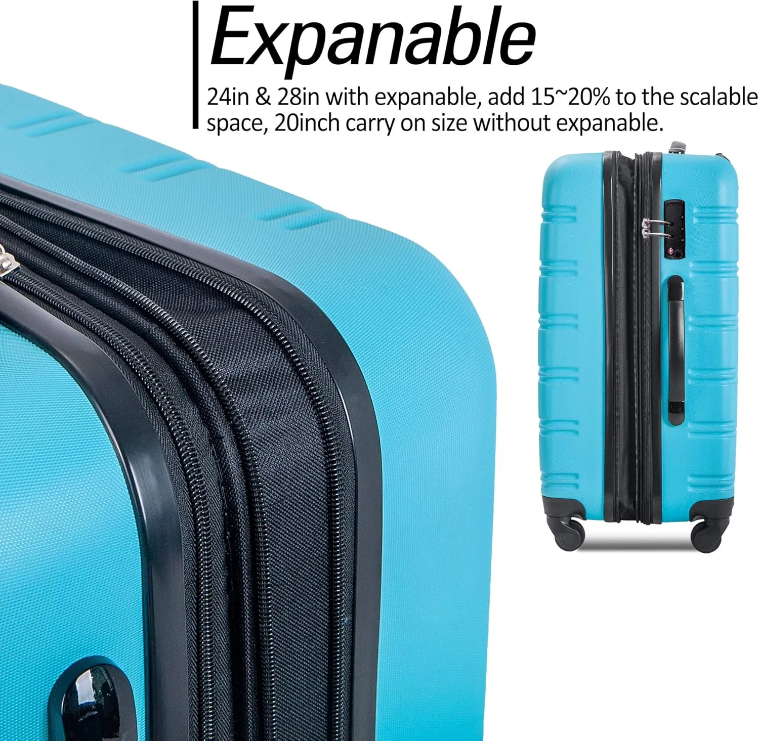 3 Piece Luggage Sets Hardside Spinner Suitcase with TSA Lock 20" 24" 28" Available