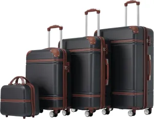 4-Piece Hard Shell Luggage Set with Expandable Storage, Includes 20", 24", 28" and Cosmetic Case, Spinner Suitcases, Black