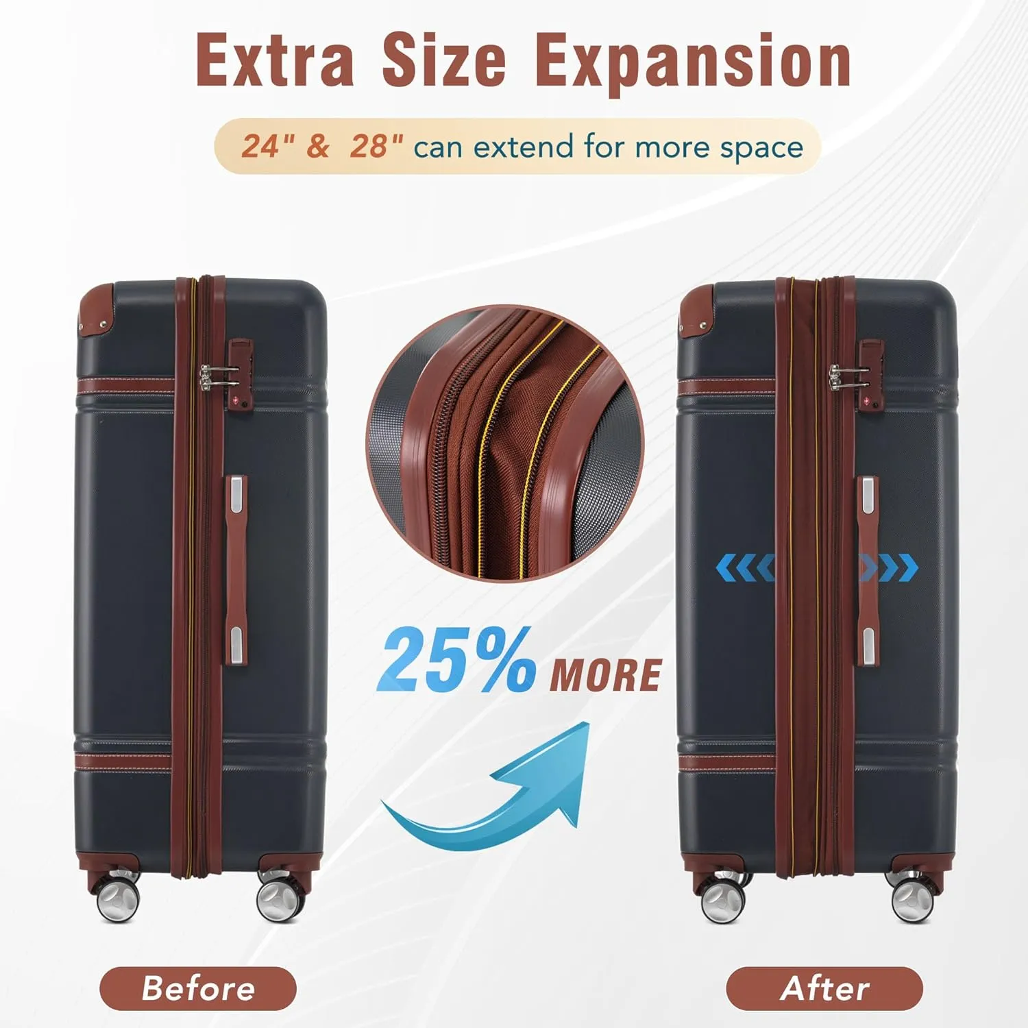 4-Piece Hardshell Luggage Sets - Lightweight Luggage Set with Cosmetic Case, Expandable Carry on Suitcase with Spinner Wheels and TSA Lock Travel Set for Men Women (Black)