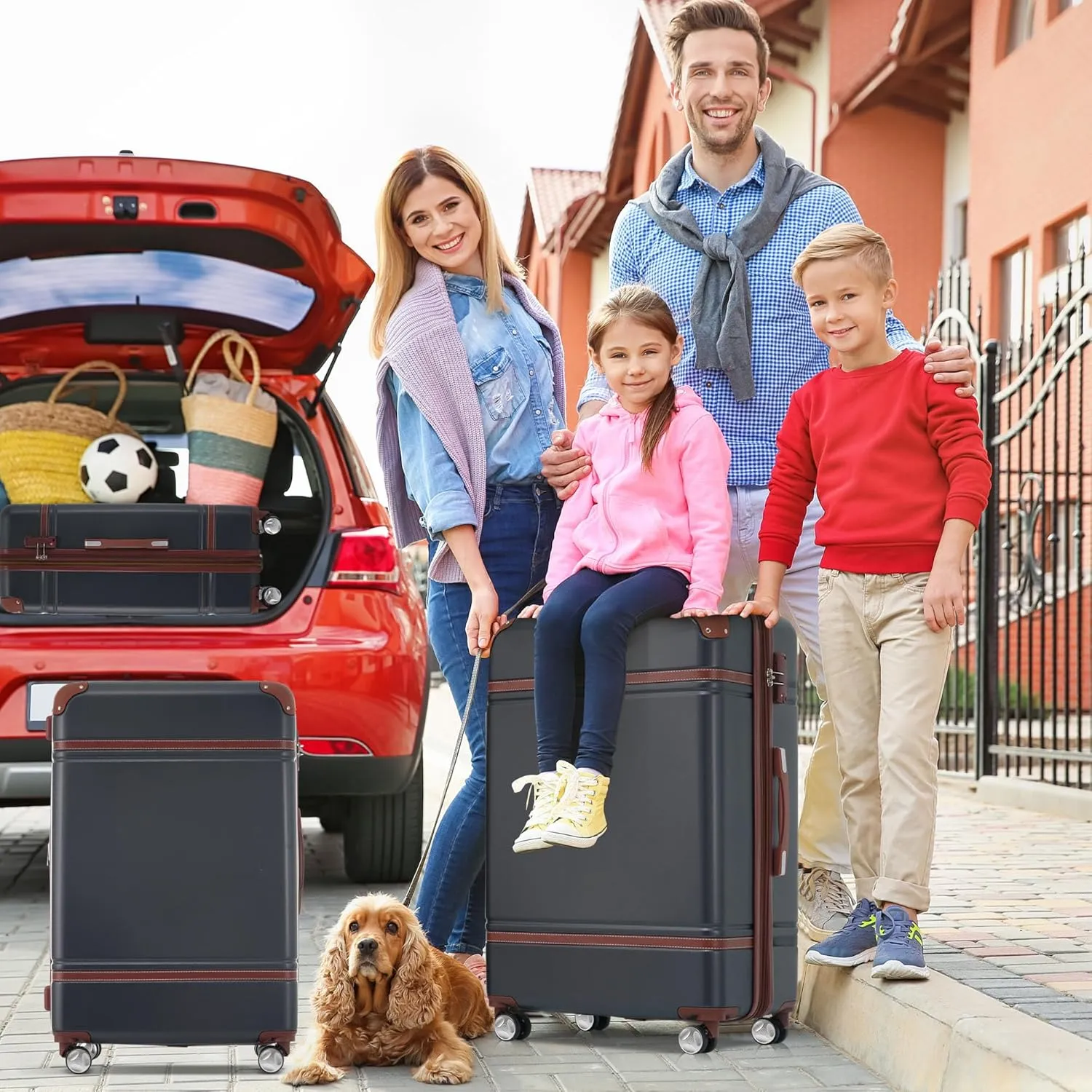 4-Piece Hardshell Luggage Sets - Lightweight Luggage Set with Cosmetic Case, Expandable Carry on Suitcase with Spinner Wheels and TSA Lock Travel Set for Men Women (Black)