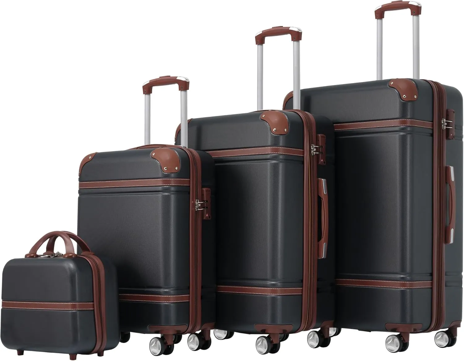 4-Piece Hardshell Luggage Sets - Lightweight Luggage Set with Cosmetic Case, Expandable Carry on Suitcase with Spinner Wheels and TSA Lock Travel Set for Men Women (Black)