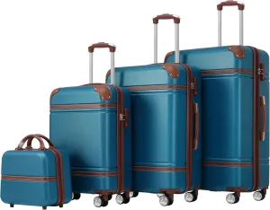 4-Piece Hardshell Luggage Sets - Lightweight Luggage Set with Cosmetic Case, Expandable Carry on Suitcase with Spinner Wheels and TSA Lock Travel Set for Men Women (Blue)