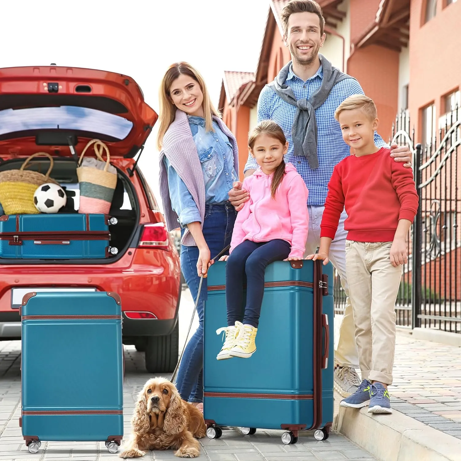 4-Piece Hardshell Luggage Sets - Lightweight Luggage Set with Cosmetic Case, Expandable Carry on Suitcase with Spinner Wheels and TSA Lock Travel Set for Men Women (Blue)