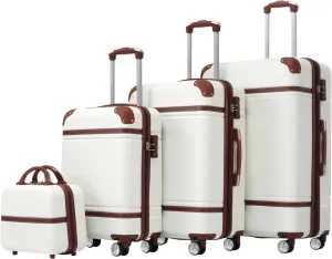 4 Piece White ABS Hardshell Luggage Set 20" 24" 28" Spinner Suitcase with TSA Lock and Expandable Feature