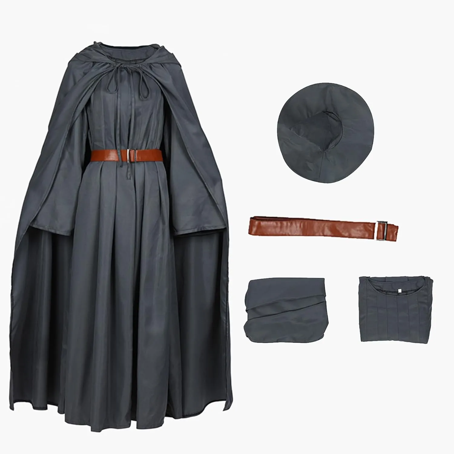 Adult Gan-Dalf Costume Pagan Tunic Cosplay Grey Robe Wizard Hat Cloak Lord Ring Halloween Outfit