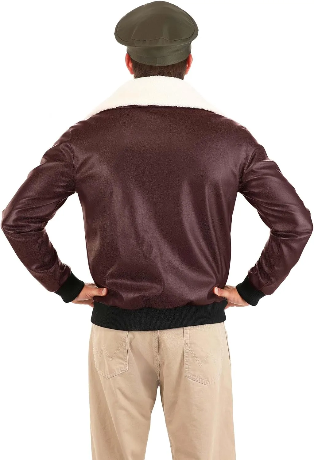 Adult WW2 Fighter Pilot Costume Jacket and Hat - Men's WW2 Aviator Bomber Jacket for Halloween Cosplay