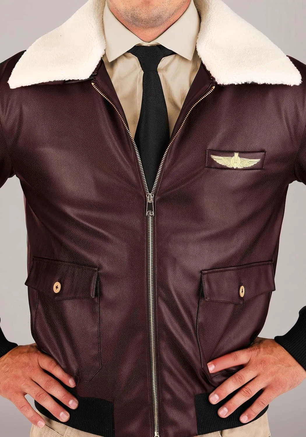 Adult WW2 Fighter Pilot Costume Jacket and Hat - Men's WW2 Aviator Bomber Jacket for Halloween Cosplay