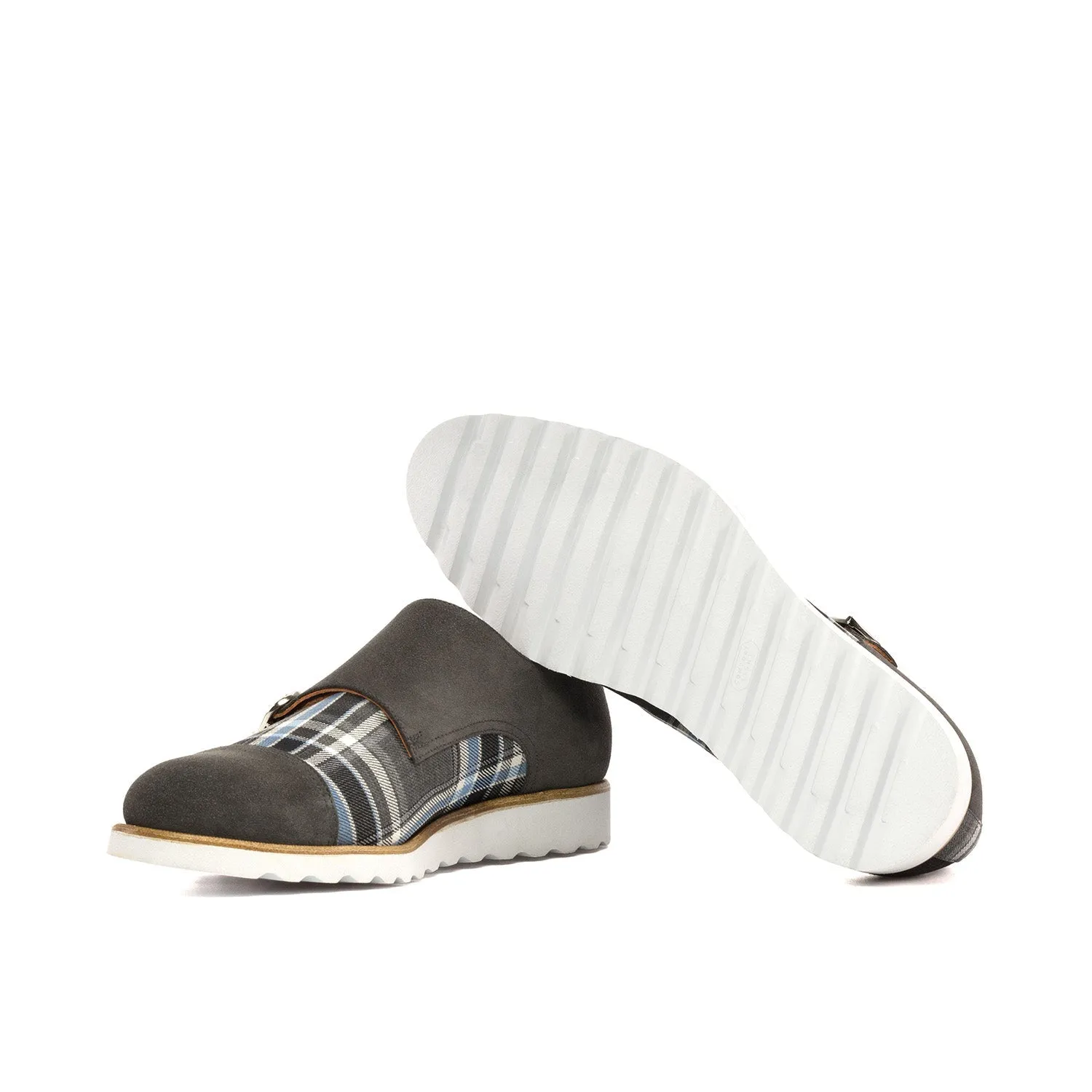 Ambrogio Bespoke Men's Shoes Multi-Color Plaid Sartorial / Suede Leather Monk-Straps Loafers (AMB2349)