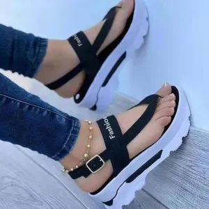 Amozae Back to college Summer Platform Ladies Sandals Wedge Solid Color Flip Flops Fashion Female's Sandals Outdoor Light Casual Woman's Roman Sandals