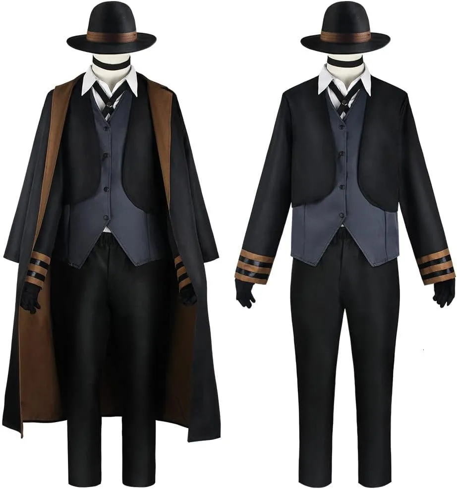 Anime Chuya Nakahara Cosplay Black Long Coat Cloak Hat Uniform Suit Men Women Halloween Outfit