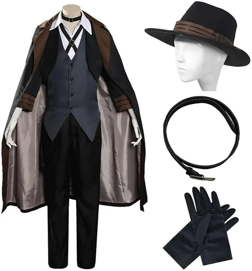 Anime Chuya Nakahara Cosplay Black Long Coat Cloak Hat Uniform Suit Men Women Halloween Outfit
