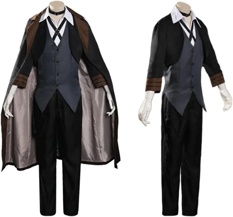 Anime Chuya Nakahara Cosplay Black Long Coat Cloak Hat Uniform Suit Men Women Halloween Outfit