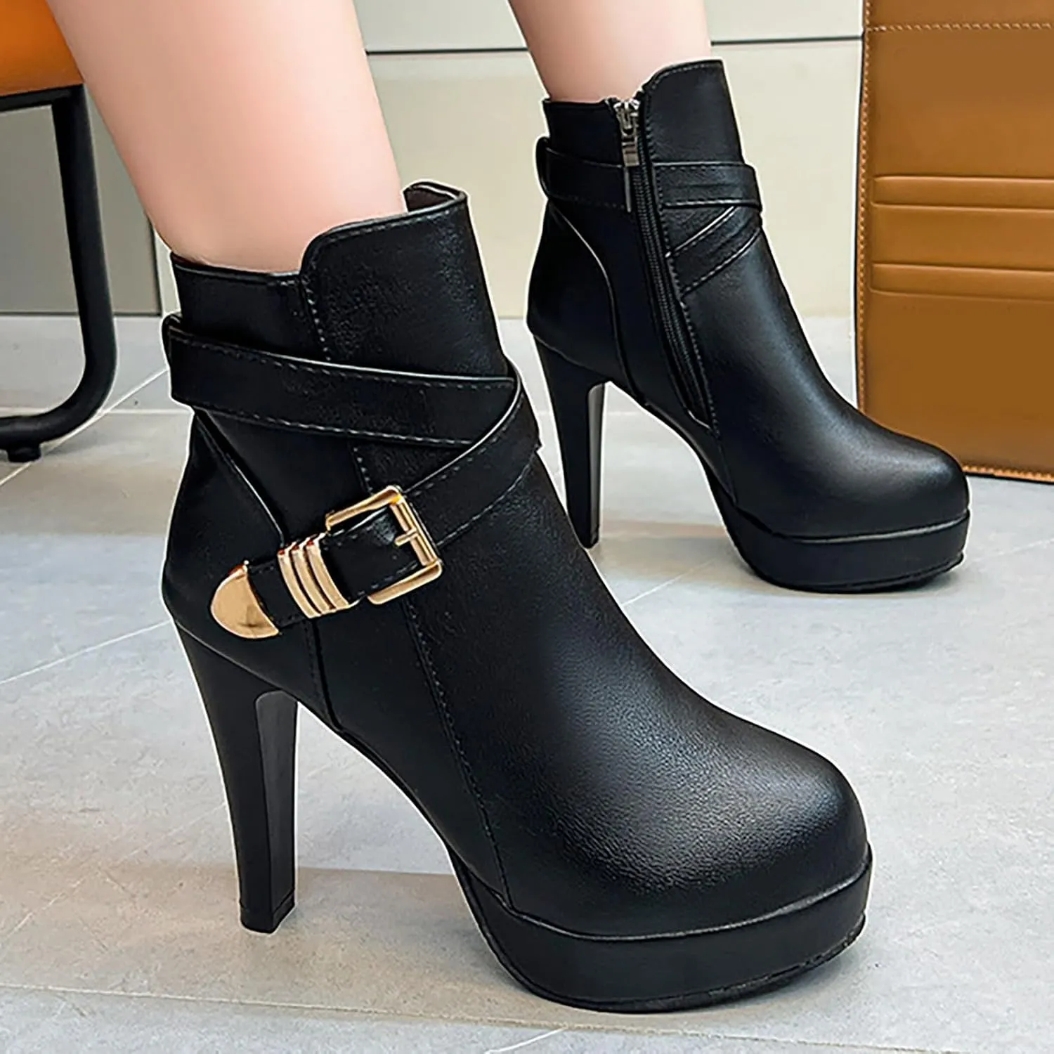 Ankle Boots for Women Comfy Fall And Winter New With Side Zipper Waterproof Taiwan Fine Heel Short Boots