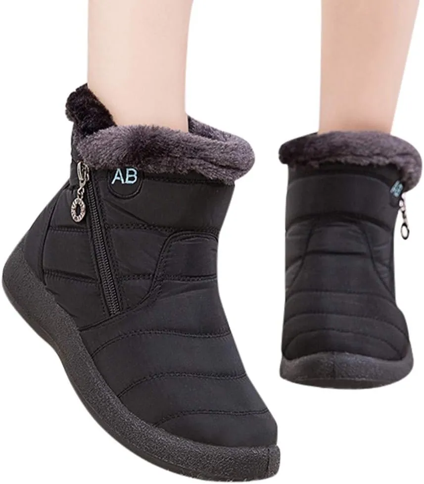 Ankle Boots for Women Comfy Platform Women's Fleece Zipper Waterproof Warm Mid-Calf Boots Short Boots Snow Boots