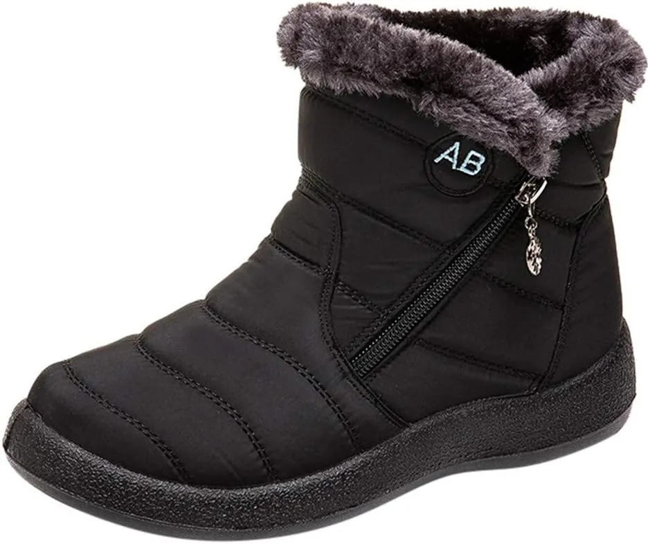 Ankle Boots for Women Comfy Platform Women's Fleece Zipper Waterproof Warm Mid-Calf Boots Short Boots Snow Boots