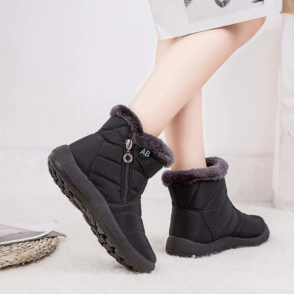 Ankle Boots for Women Comfy Platform Women's Fleece Zipper Waterproof Warm Mid-Calf Boots Short Boots Snow Boots