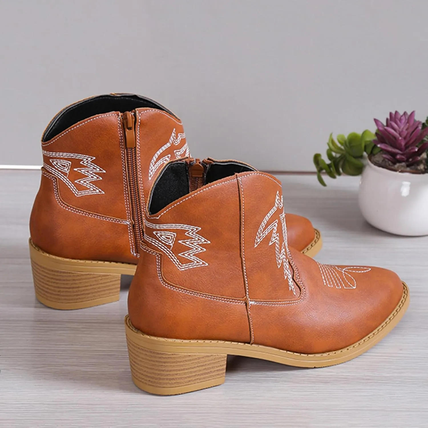 Ankle Boots for Women Dressy Chunky Heel Boots for Women Western Chunky Heel Pointed Toe Slip on Women Cowboy Boots