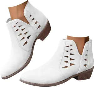 Ankle Boots for Women Low Heel Chunky Heel Boots Casual Fashion Pointed Toe Chunky Heels V Cut Comfy Boots for Women
