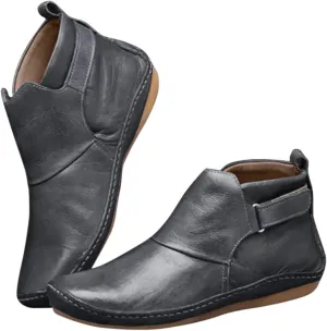 Ankle Boots for Women No Heel 2022 New Arch Support Boots Side Zipper Vintage Leather Damping Shoes Flat Heel Booties