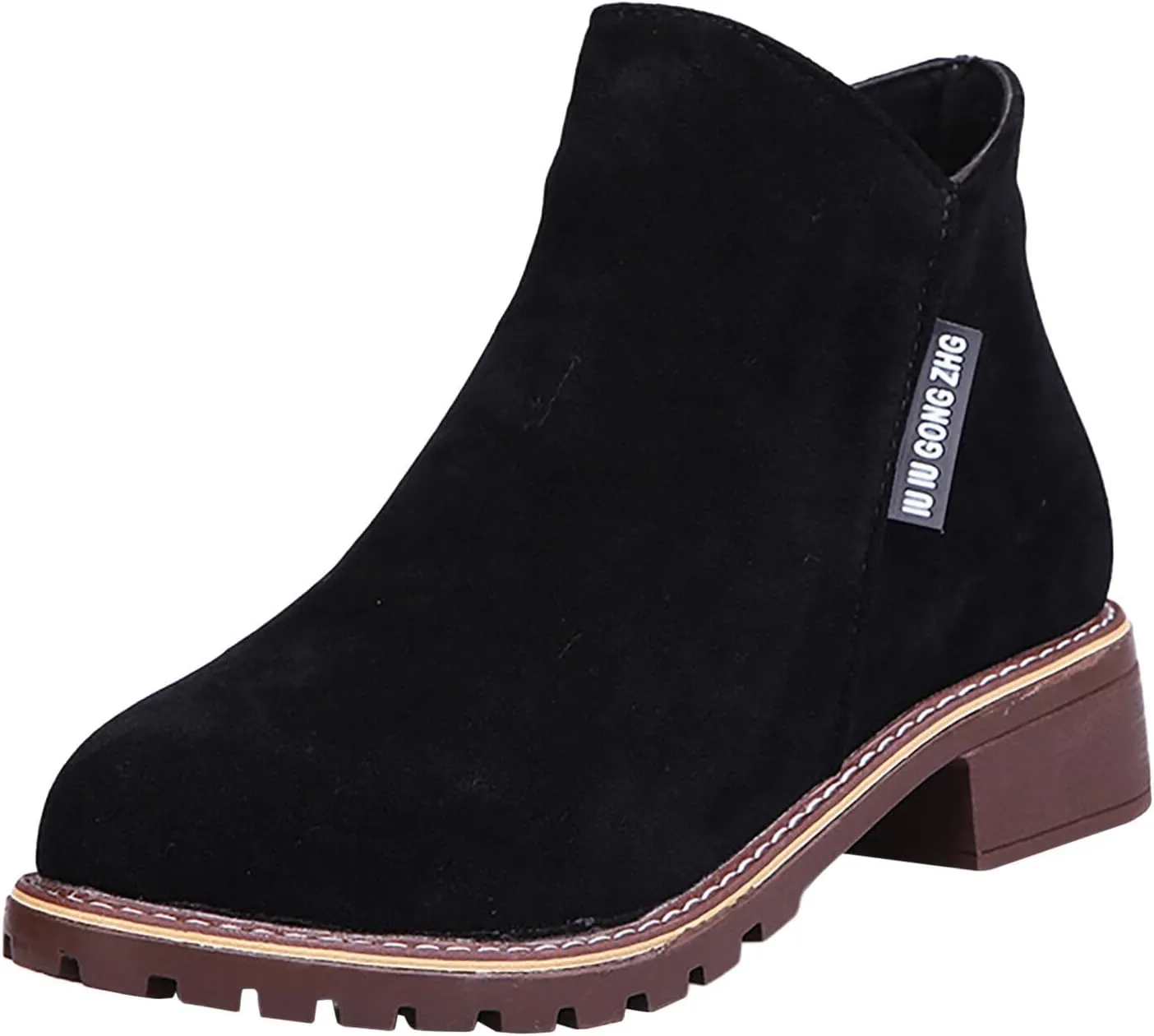 Ankle Boots for Women No Heel Fall Boots for Women 2024 Low Heel Vintage Retro Side Zipper Boots Low Heel Shoes