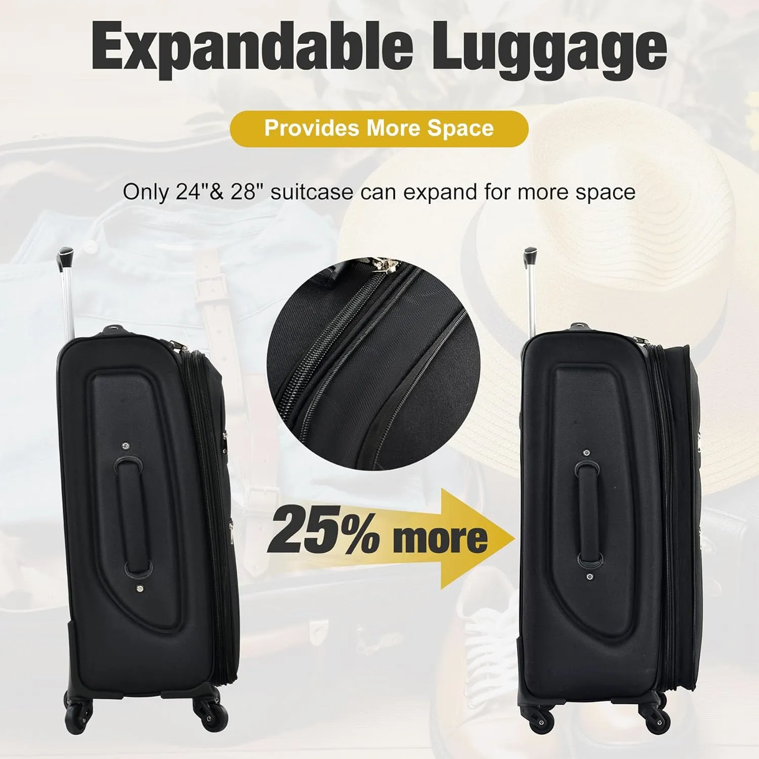 Anwick Expandable Suitcase Set 5 Piece, Softside Luggage Suitcases Set with Spinner Wheels TSA Lock, Lightweight Travel Luggage Set for Men Women 20" 24" 28" (Black)