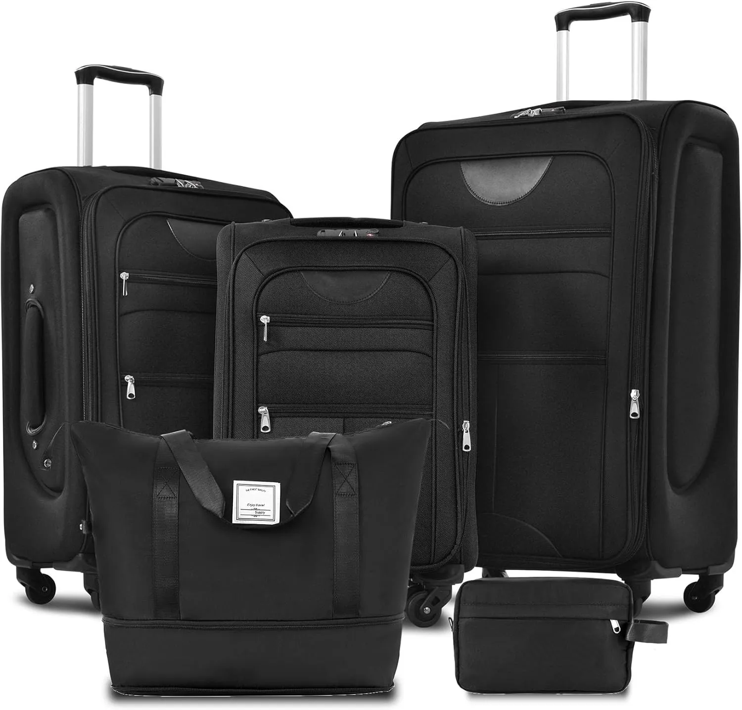 Anwick Expandable Suitcase Set 5 Piece, Softside Luggage Suitcases Set with Spinner Wheels TSA Lock, Lightweight Travel Luggage Set for Men Women 20" 24" 28" (Black)