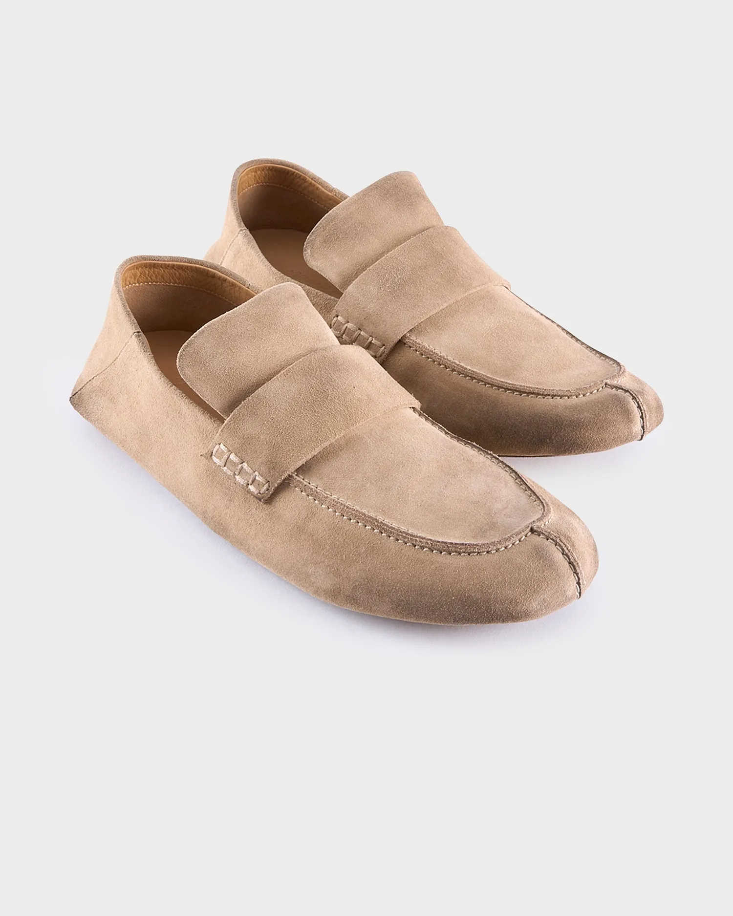Beige Suede Round Toe Loafers