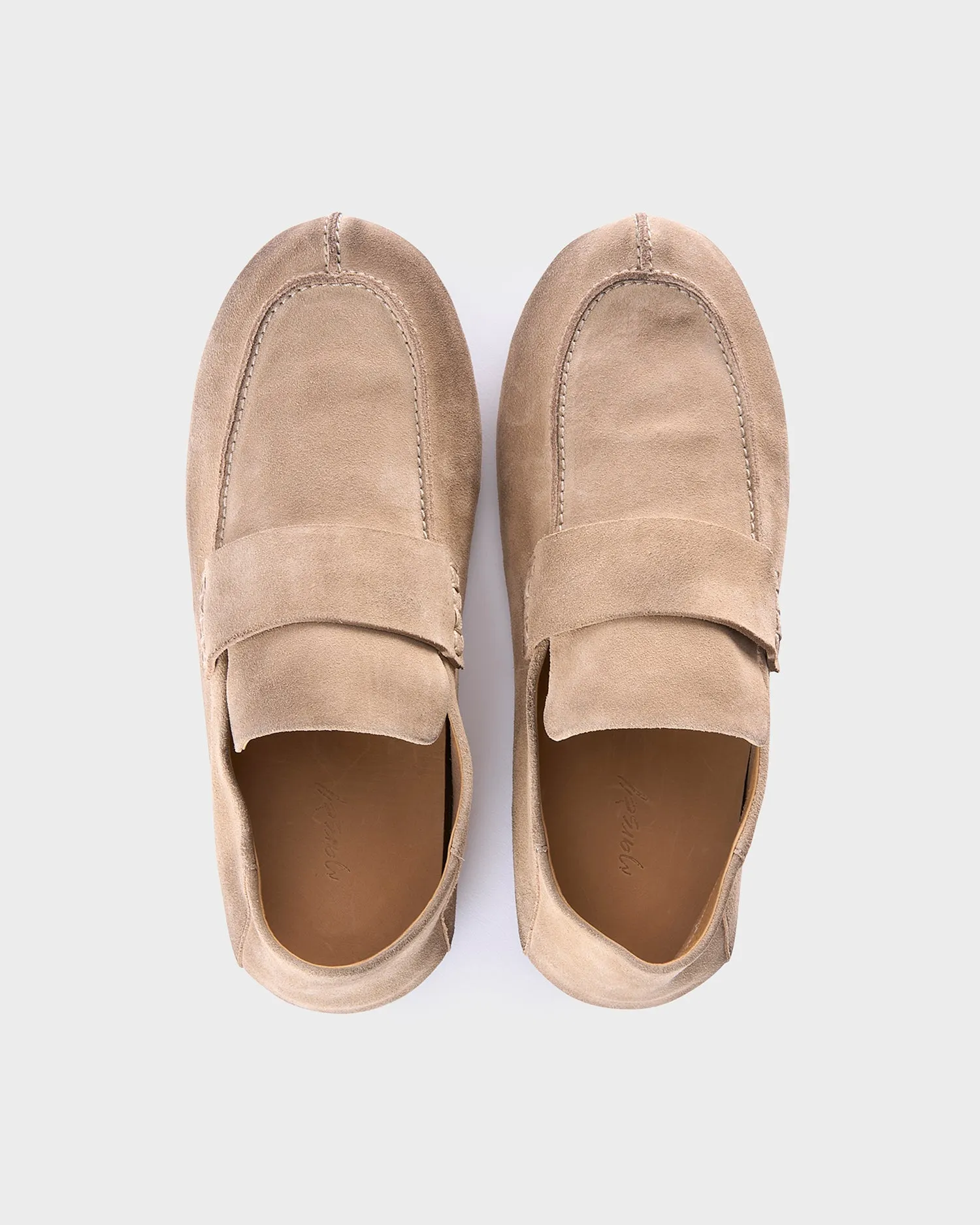 Beige Suede Round Toe Loafers