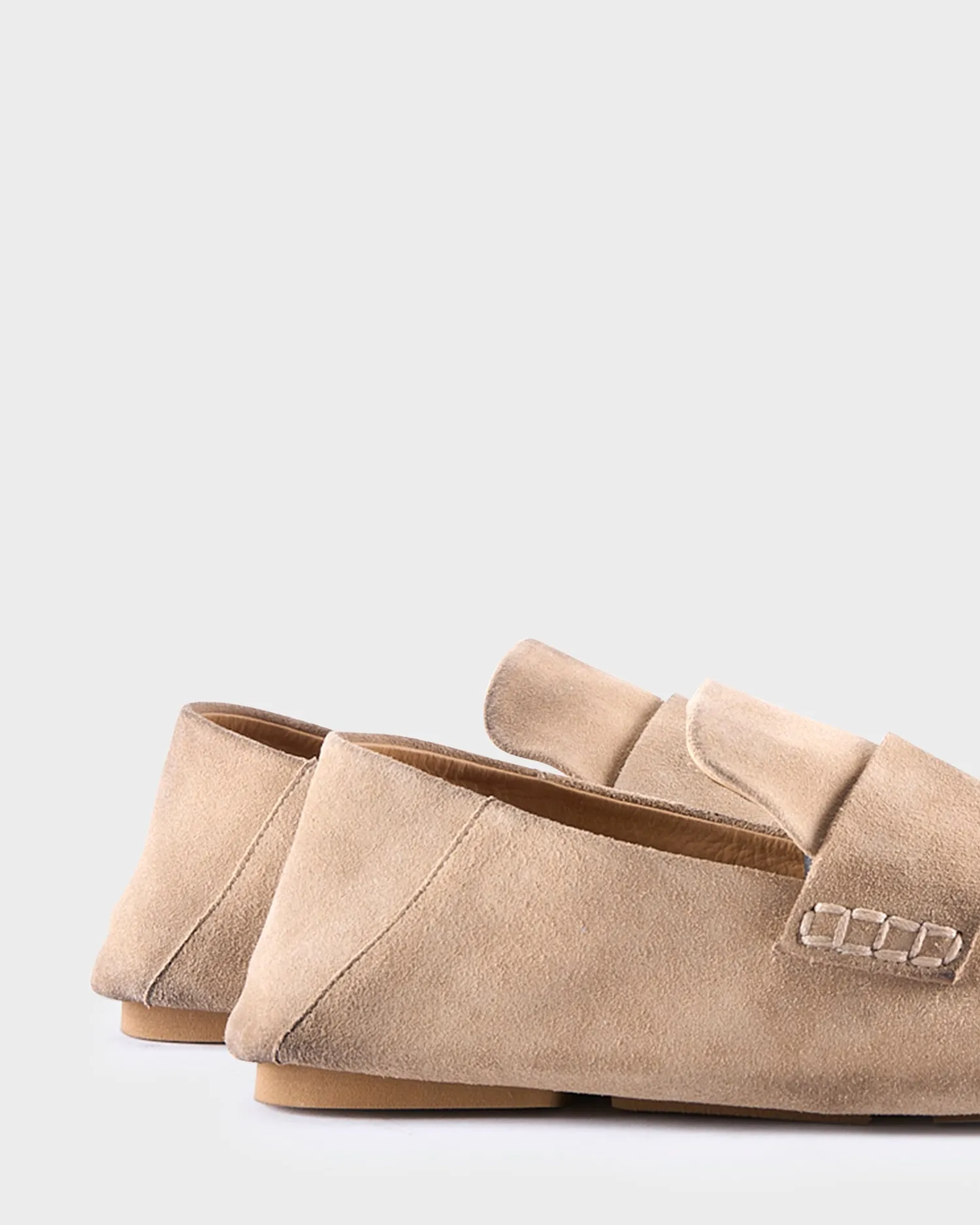 Beige Suede Round Toe Loafers