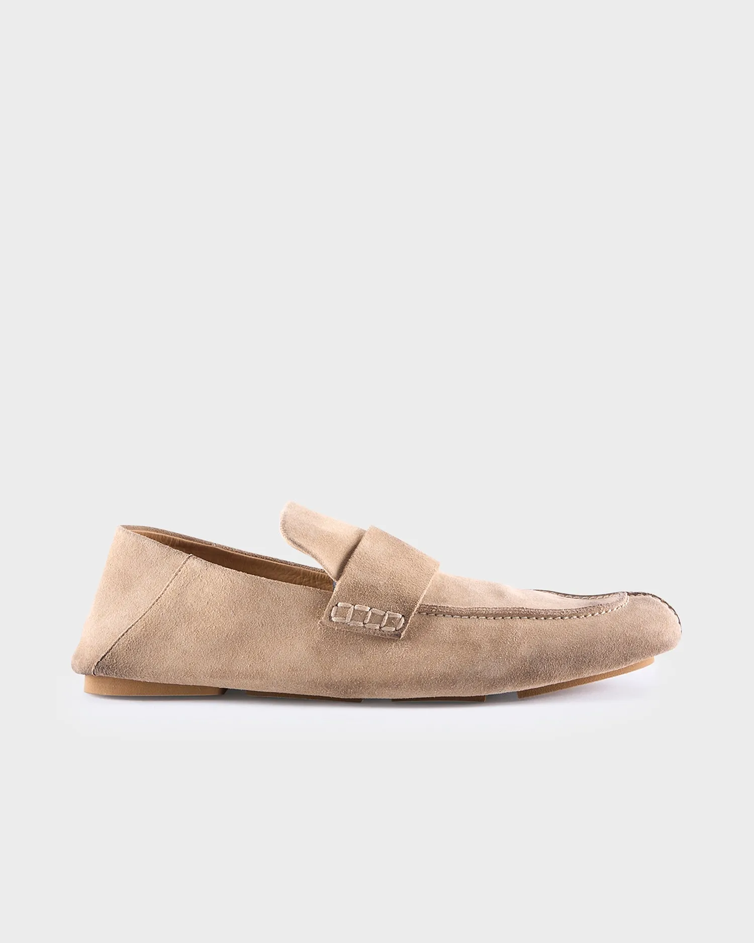Beige Suede Round Toe Loafers