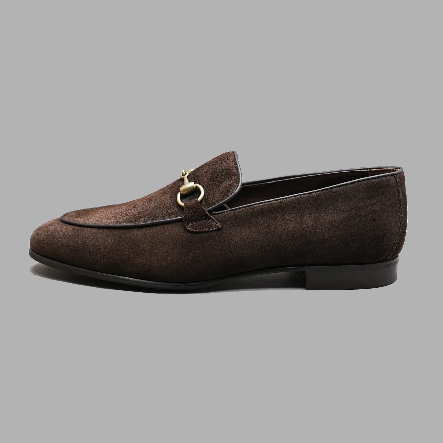 Belgian Horsebit Loafer in Dark Brown Suede