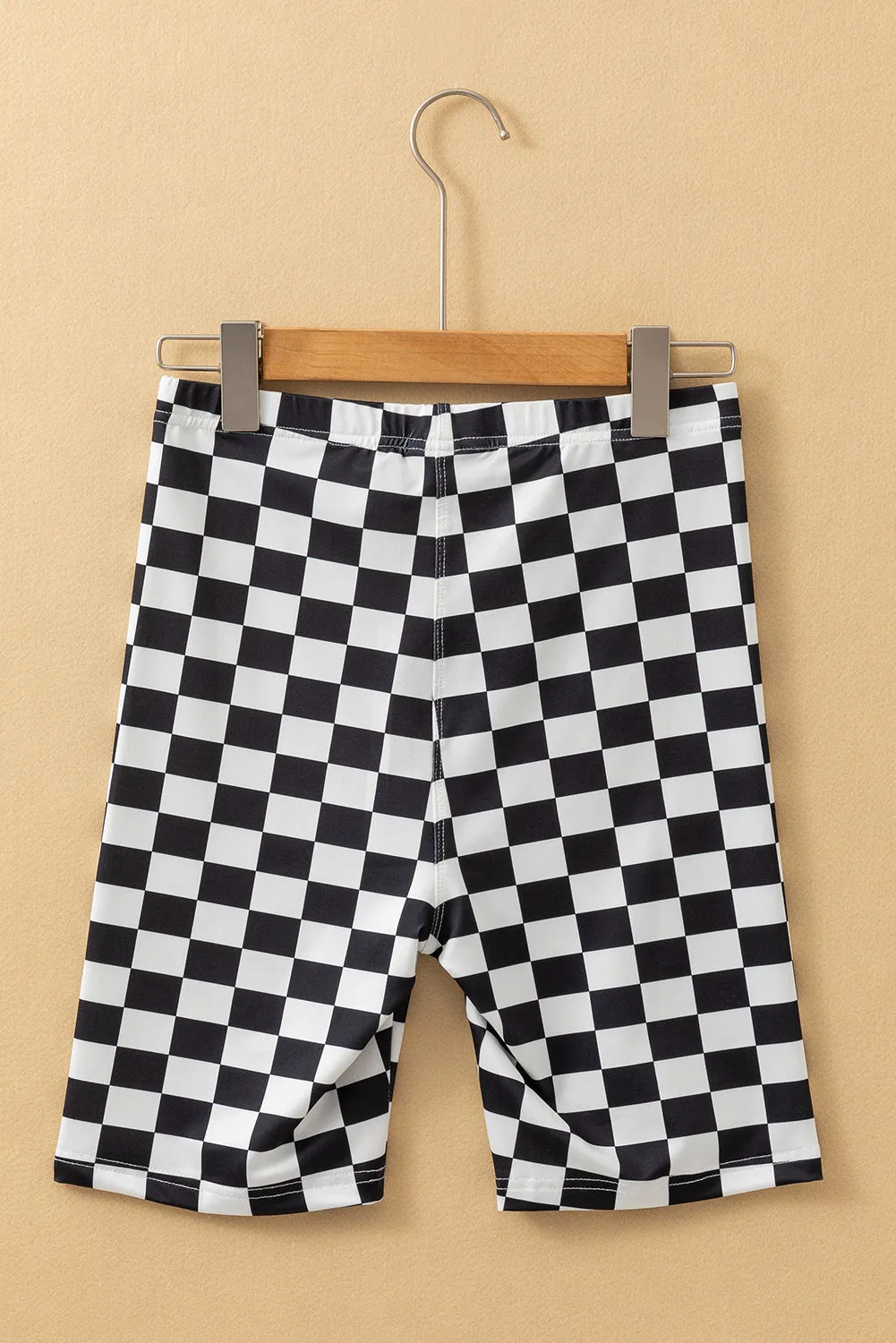 Black Checkerboard Printed High Waist Biker Shorts