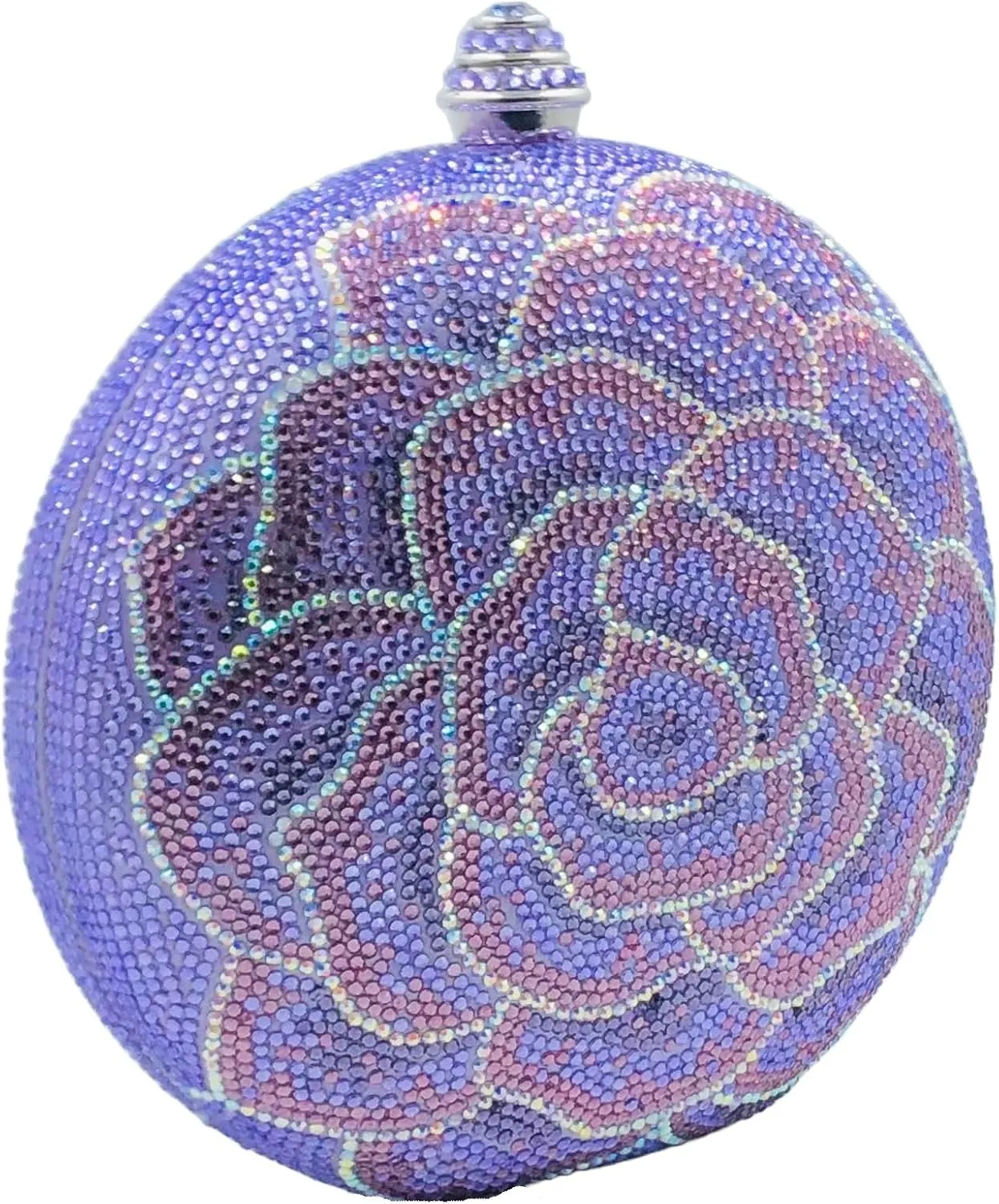 Boutique De FGG Round Flower Clutch Purse Women Rose Crystal Evening Handbag Party Rhinestone Floral Clutch Wedding Bag,Mini