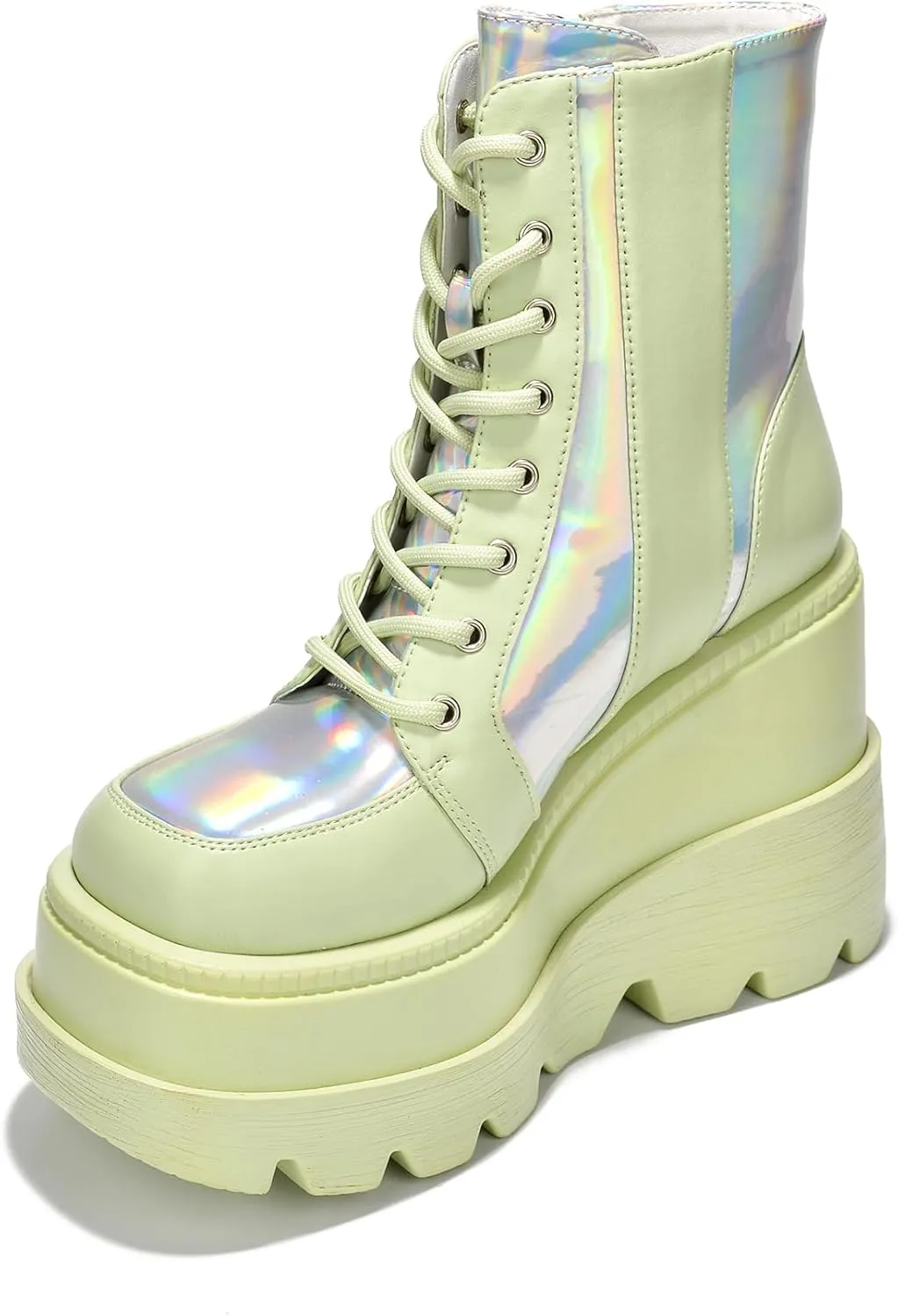 Cape Robbin Radio Holographic Platform Ankle Boots with Chunky Block Heels for Women