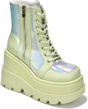 Cape Robbin Radio Holographic Platform Ankle Boots with Chunky Block Heels for Women