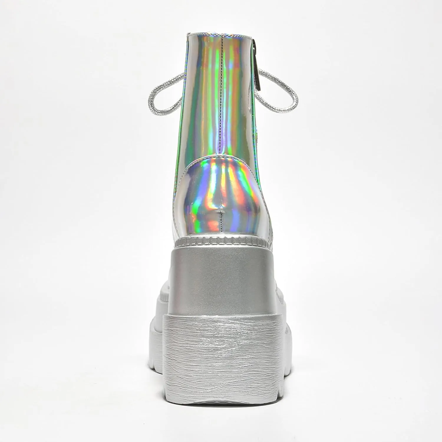 Cape Robbin Radio Holographic Platform Ankle Boots with Chunky Block Heels for Women