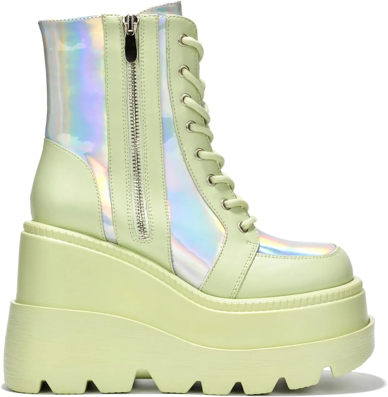 Cape Robbin Radio Holographic Platform Ankle Boots with Chunky Block Heels for Women