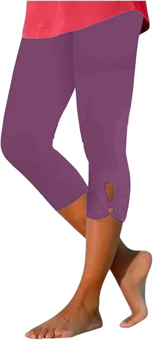 Capri Leggings for Women High Waist Stretch Workout Bottom Cropped Trousers Side Hollow Out Hem Slimming Yoga Pants