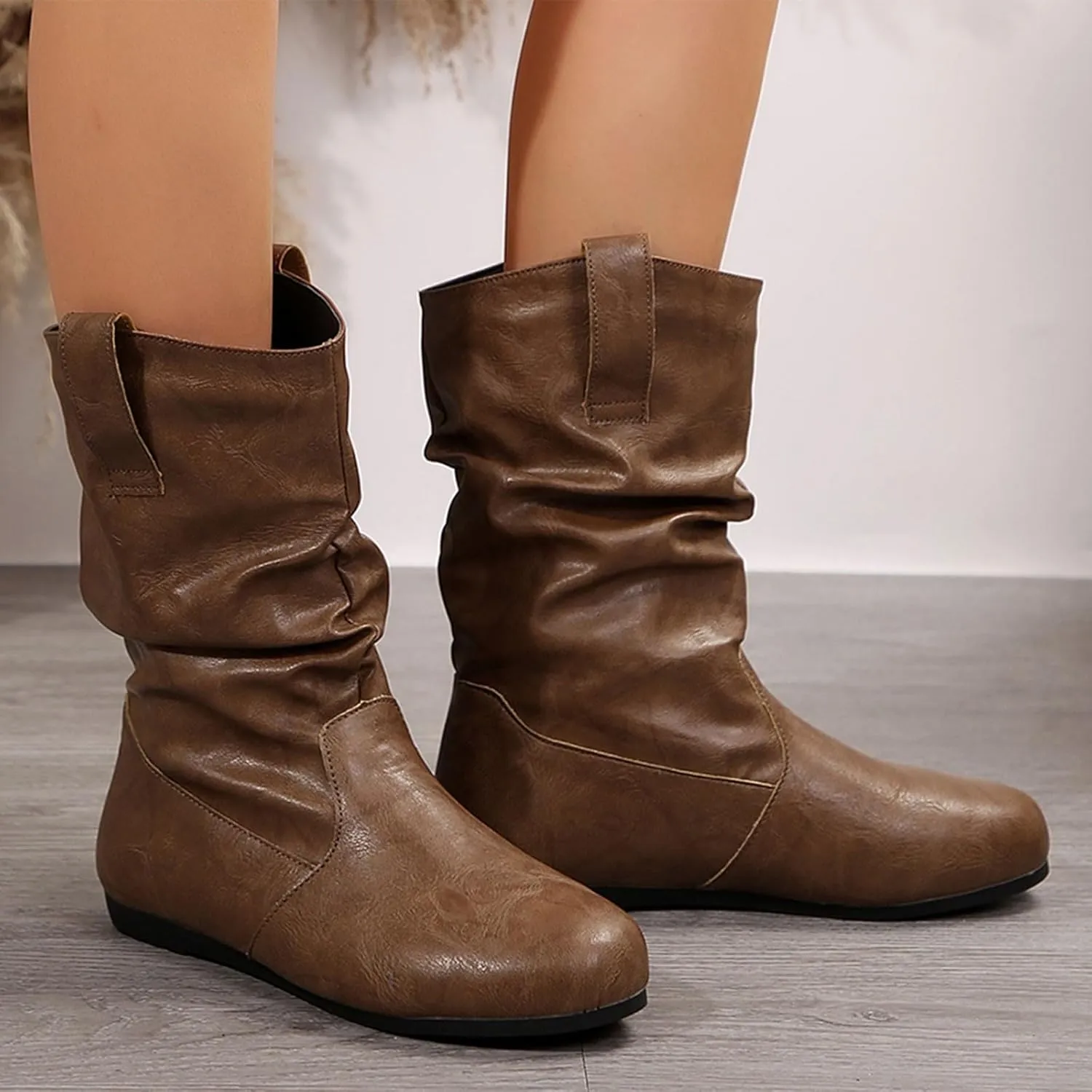 Cathalem Cowgirl Boots for Women, Women's Western Cowboy Boots Modern Round toe Chunky Heel Cowgirl Boots with Pull On Tabs
