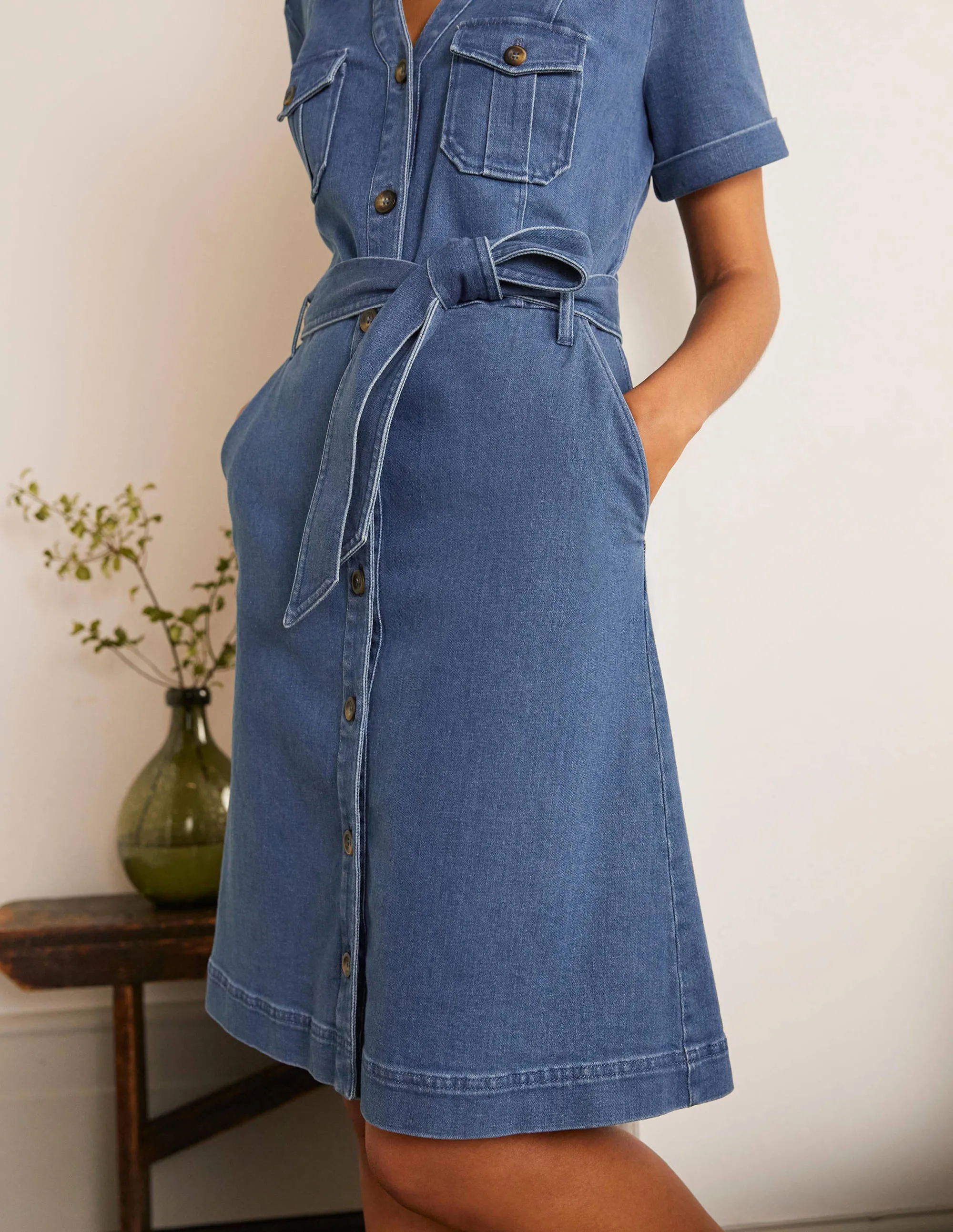 Cecily Shirt Dress-Mid Vintage Denim