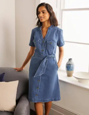 Cecily Shirt Dress-Mid Vintage Denim