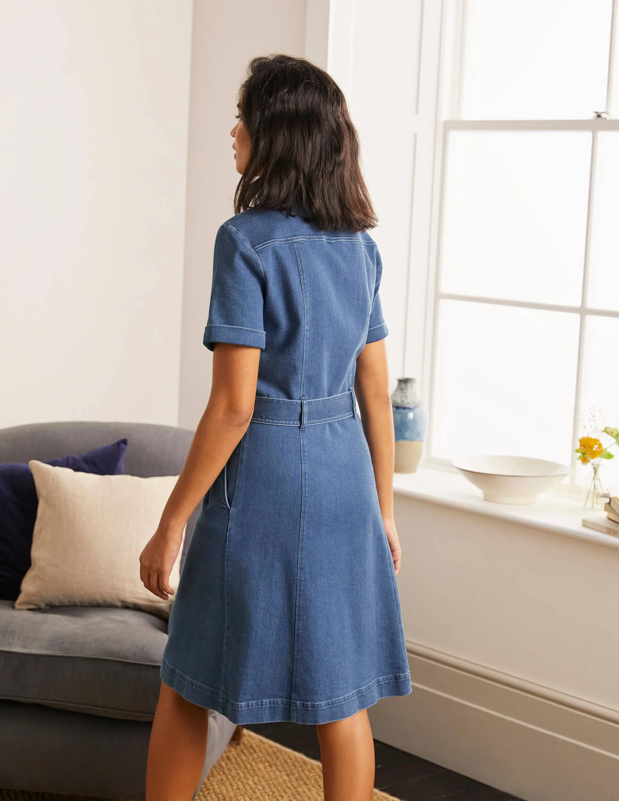 Cecily Shirt Dress-Mid Vintage Denim