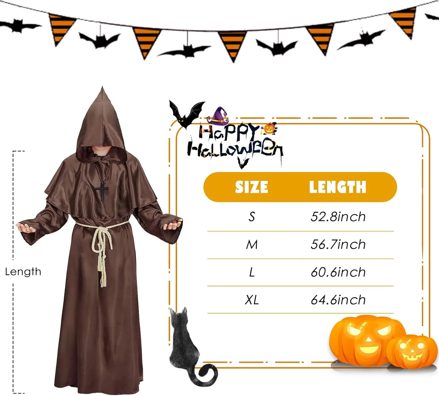 Century Star Renaissance Priest Robe Costume Friar Medieval Hooded Monk Cosplay Halloween for Adults Wizard Cloak Priest