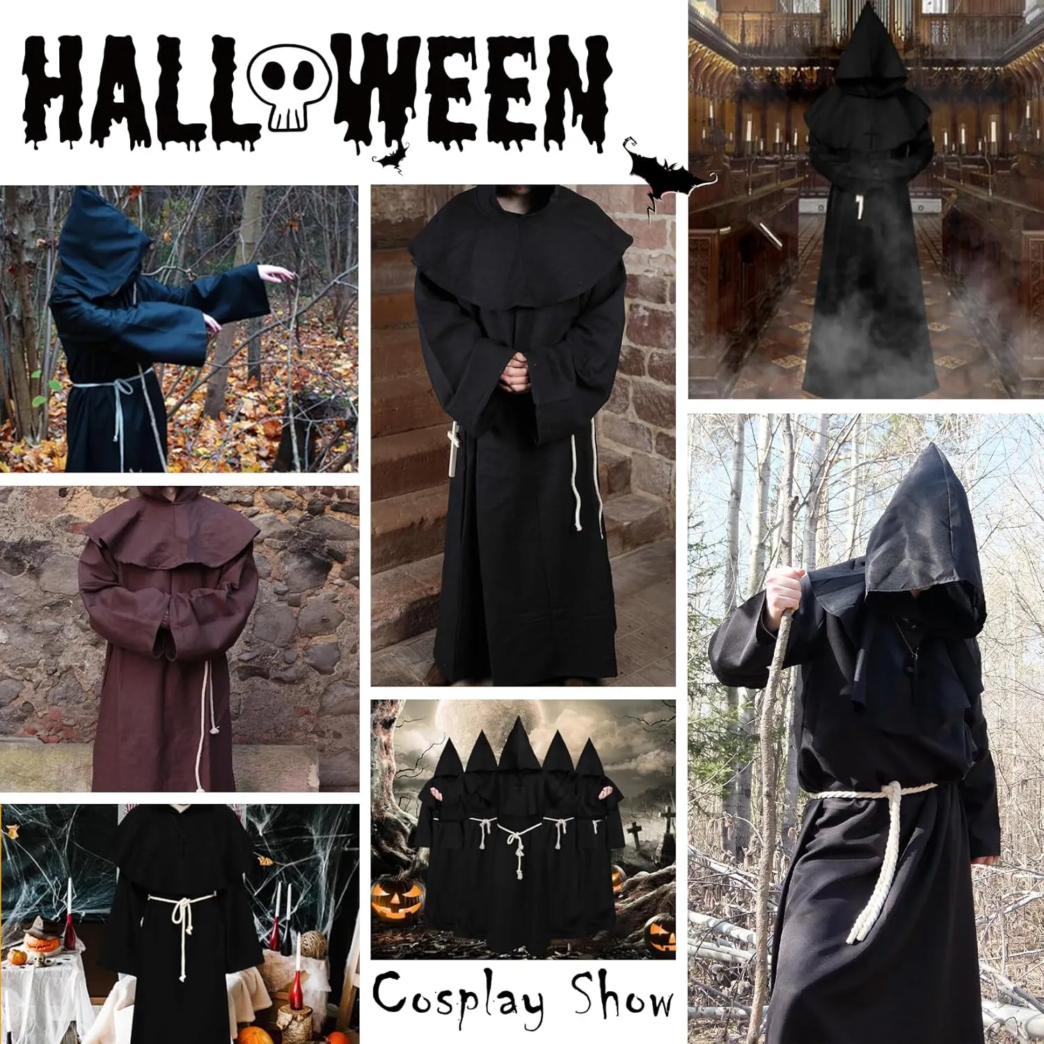 Century Star Renaissance Priest Robe Costume Friar Medieval Hooded Monk Cosplay Halloween for Adults Wizard Cloak Priest