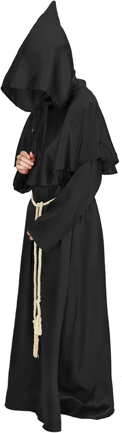 Century Star Renaissance Priest Robe Costume Friar Medieval Hooded Monk Cosplay Halloween for Adults Wizard Cloak Priest