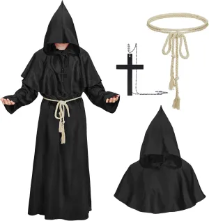 Century Star Renaissance Priest Robe Costume Friar Medieval Hooded Monk Cosplay Halloween for Adults Wizard Cloak Priest