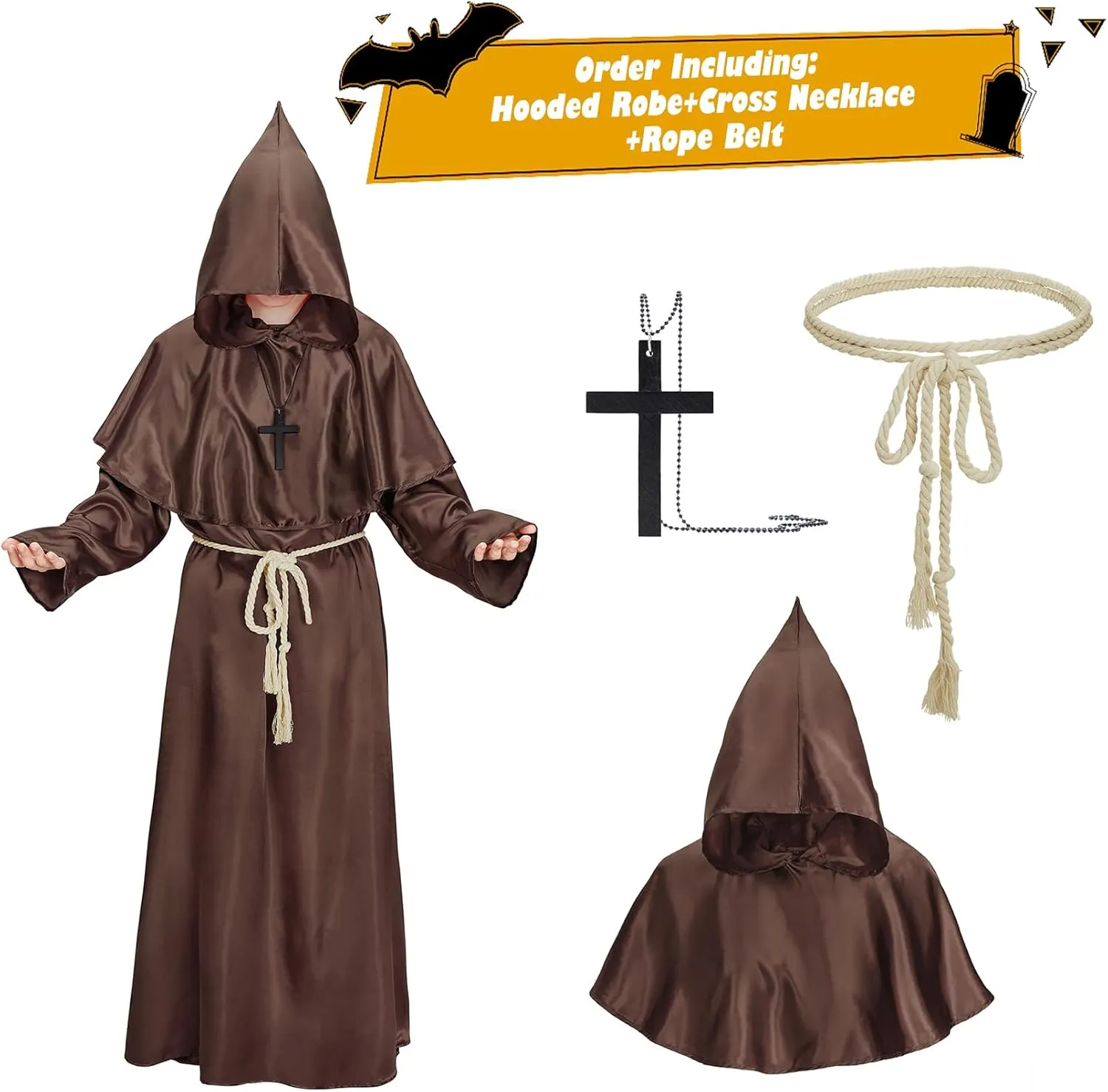 Century Star Renaissance Priest Robe Costume Friar Medieval Hooded Monk Cosplay Halloween for Adults Wizard Cloak Priest