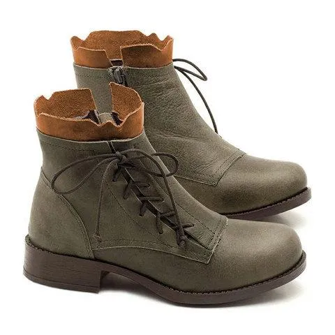 Chicvane New Women's Retro British Stylish Chunky Heel Round Toe Lace Up Ankle Boots