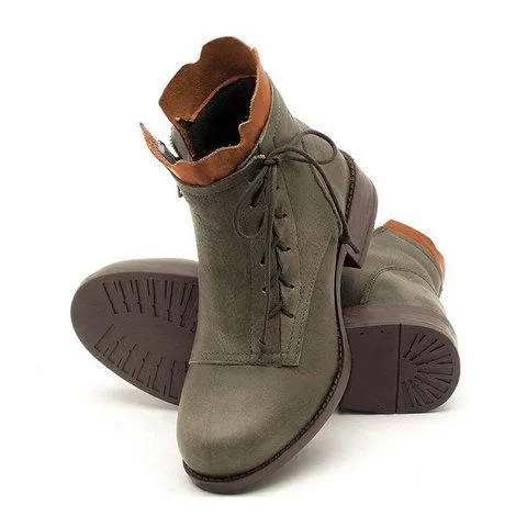 Chicvane New Women's Retro British Stylish Chunky Heel Round Toe Lace Up Ankle Boots
